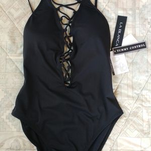 La Blanca Laced Swimsuit w/ Tummy Control, NEW w/ Tags